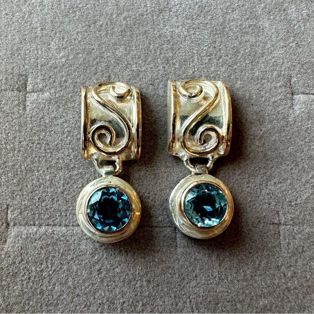 Sterling Silver and Gold Blue Topaz Earrings